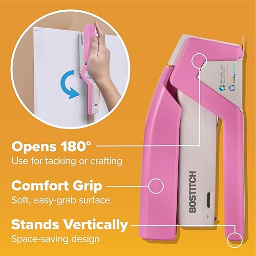 Miniatura 7 de Bostitch Office InCourage - Engrapadora compacta con resorte, BCA rosa (1588), media tira de plástico