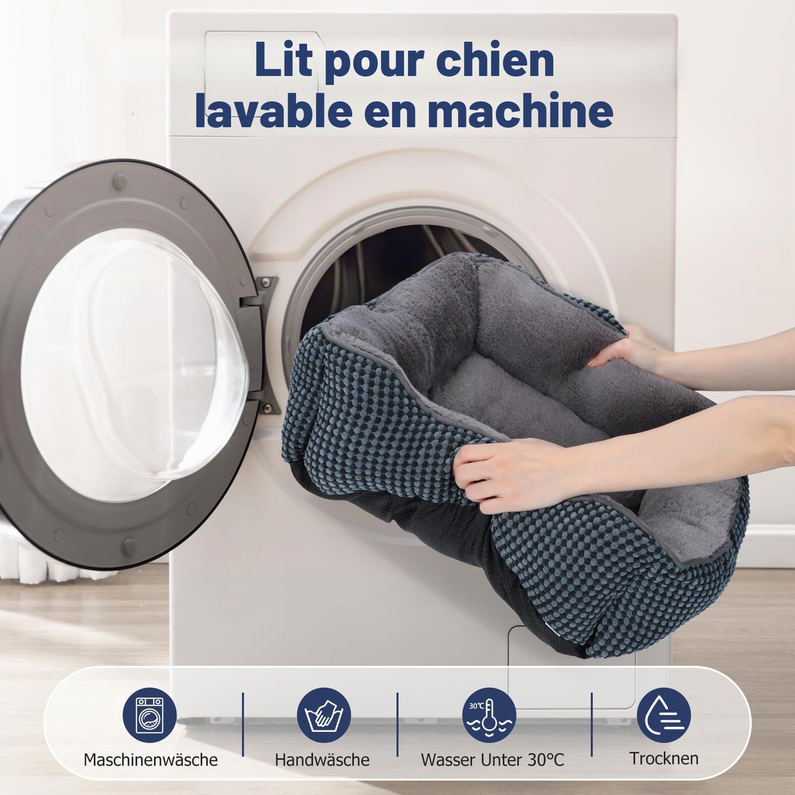 FURTIME Panier pour Chien Moyen Taille, Lit Chien Lavable Duveteux, Antidérapant Coussin Anti-anxiété pour Moyen Grande Chiens et Chats, 76x61x23cm