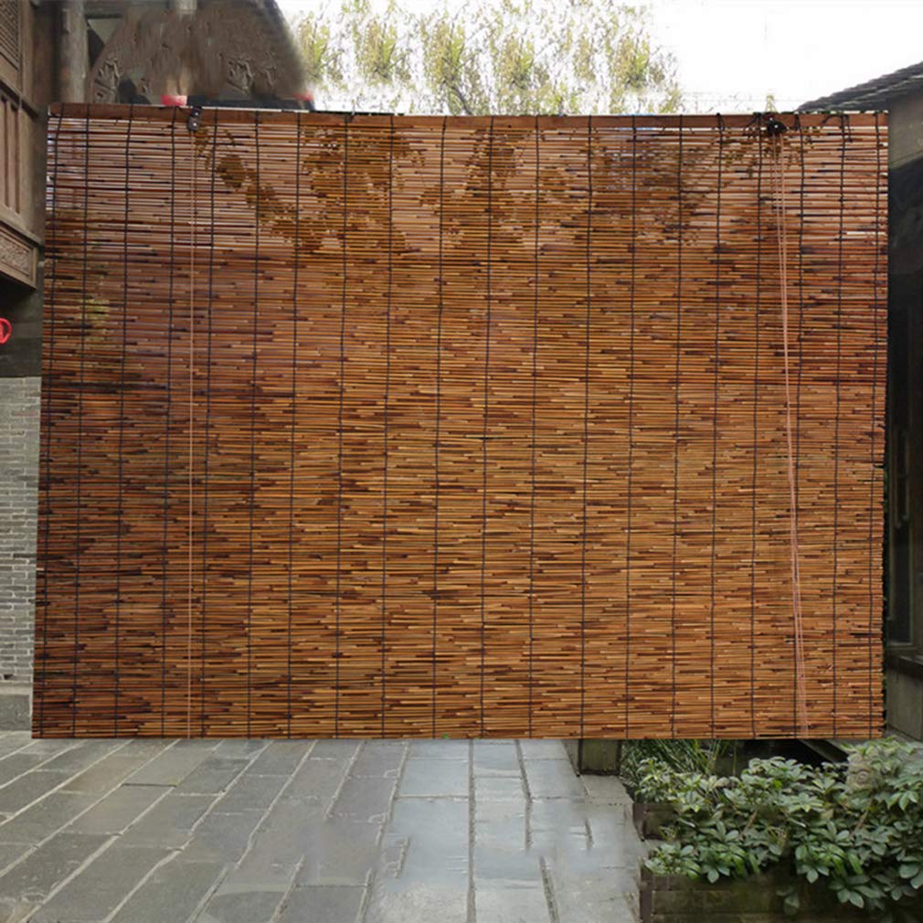 Rideau en Roseau Naturel,Stores à Enrouleur en Bambou,Rétro Rideau en Paille,Stores Romains écologiques,Volets de Parasol Décoration Meubles D'intérieur D'extérieur,d'ombre 70% (W120x165cm/W47x65in)