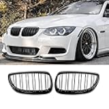 Front Kidney Grille Glossy Black Compatible with 2006-2009 3 Series E92 & E93 Double Slats Grill Gloss Black