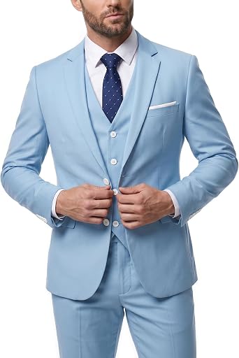Hihawk Mens 3 Piece Suit with Tie, 2 Button Slim Fit Solid Blazer Jacket Vest Pants, Business Wedding Party Suits for Men