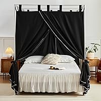 Vista 2 de AIKASY Cortinas Negras de Cama con Dosel con Lazos Superiores y Alzapaños para Decoración de Dormitorio - Cortinas de Cama Tamaño Queen