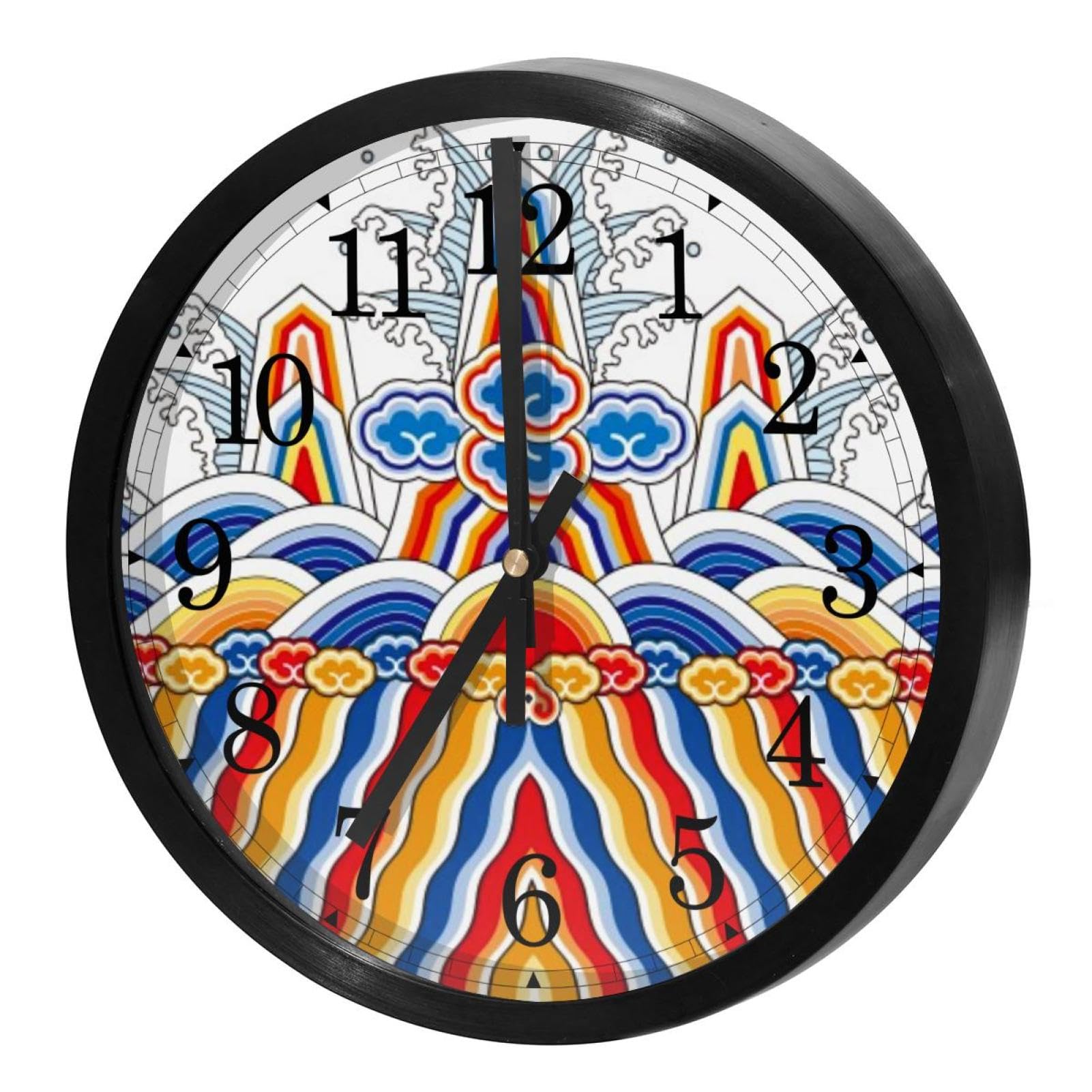 Horloge murale silencieuse à quartz ronde au motif chinois pour salon et cuisine
