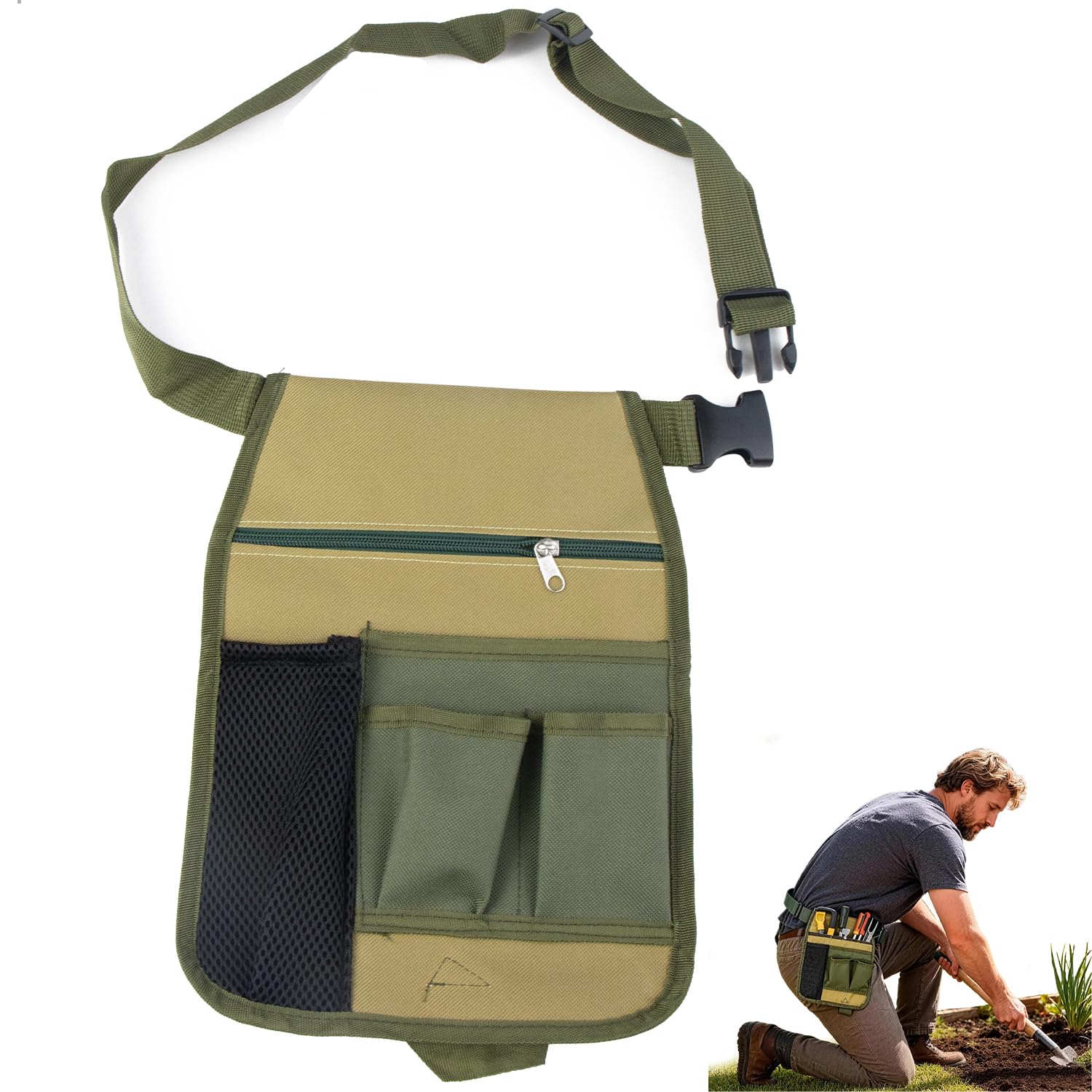 Cintura Porta Attrezzi,Marsupio Porta Attrezzi Compatta con 5 Tasche,Marsupio Elettricista Rimovibile e Regolabile,Marsupios da Lavoro per Elettricisti,Falegnami e Operai Edili（Verde)