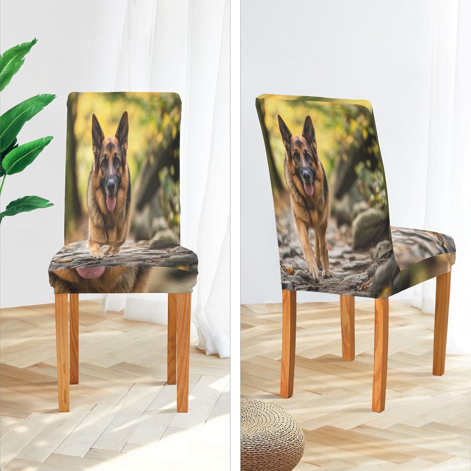 ALAZA Chair Covers for Dining Room, German Shepherd Dog Natural Stretch Chair Cover Sets Chair Protector Removable Washable for Ktichen Restaurant Hotel