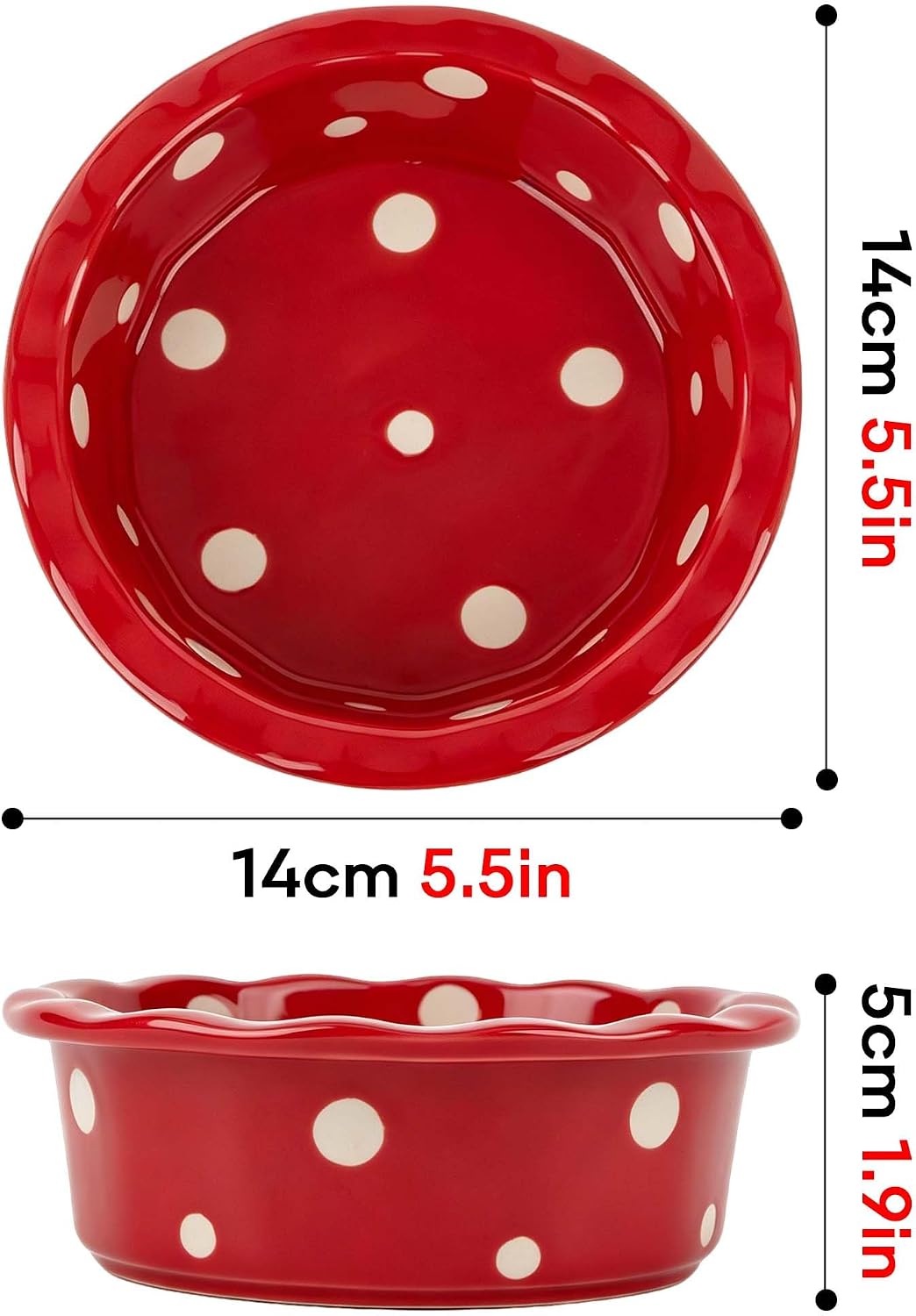Ceramic Polka Dot Dog Bowls 2 Pack Wavy Pet Food Water Dishes image 2
