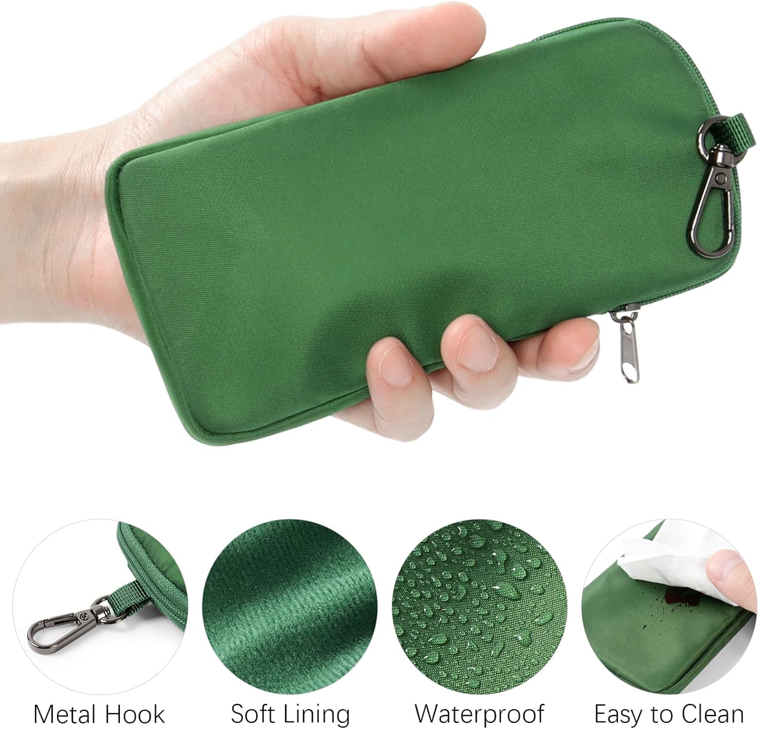 Double Glasses Case Soft Eyeglass Case with Clip & Zipper, Dual Sunglasses Pouch for Women Men Travel Eyewear Bag - Image 4