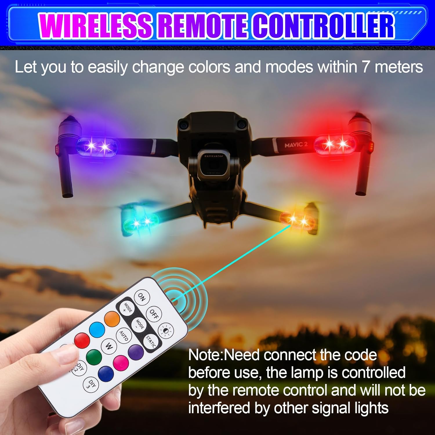 Xuhal 12 Pcs Magnetic Wireless LED Strobe Lights with Remote Control 8 Color RGB High Brightness Waterproof Anti Collision USB Emergency Warning Light for Car Motorcycle RC Aircraft Bike