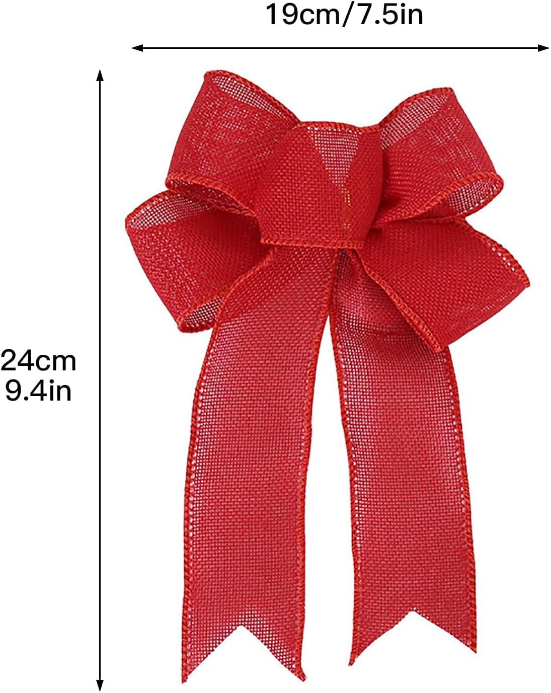 6 Pack Red Burlap Christmas Bows 9.4" x 7.5" Ribbon Bow Knots for Xmas Tree Topper, Red Bowknots, DIY Crafts, Bouquets, Home Wedding Decorations