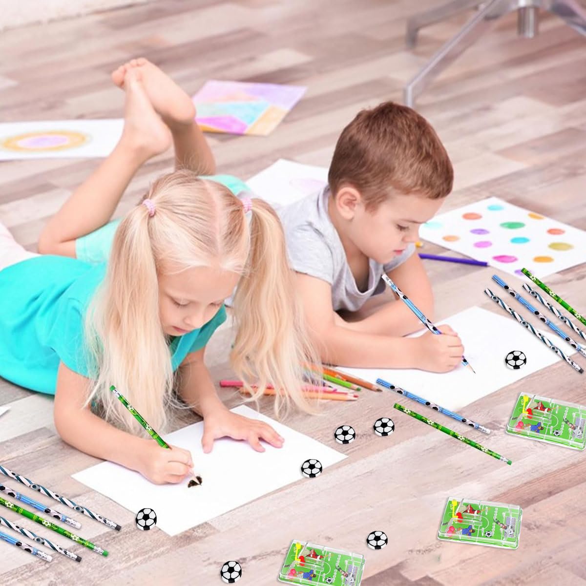 52 Gadget Calcio Per Compleanno Bambini | Matite, Gomme, Braccialetti, Flipper E Temperamatite - 3