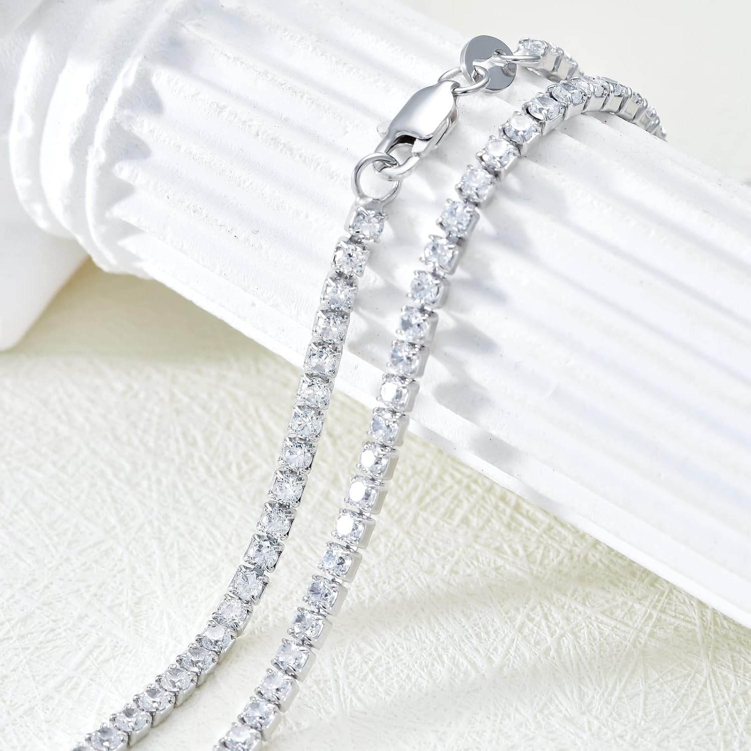 Sterling Silver Cubic Zirconia Tennis Necklace Simulated Diamond Cut Tennis Chain Necklaces Jewelry Gift for Women and Men 14, 15, 16, 18, 20, 22, 24, 26"
