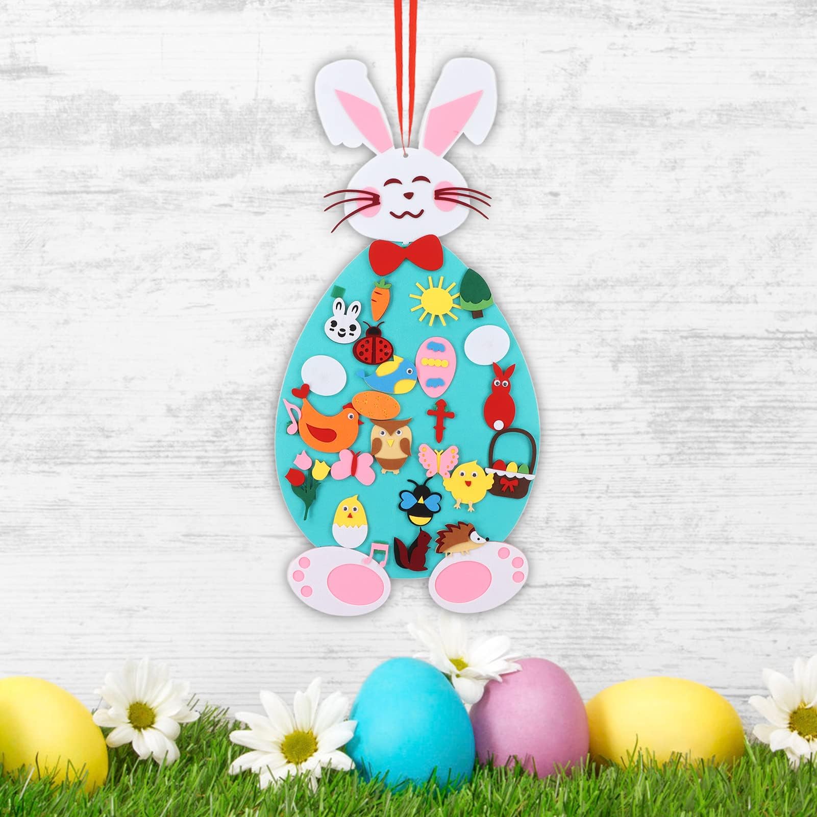 Easter Decorations, Easter Bunny Decor Wall Hanging DIY Felt Rabbit Set Easter Ornaments for Kids Easter Gifts Home Door Wall Decoration,Easter Hanging Felt Bunny Spring Festival Door Hanging Decor