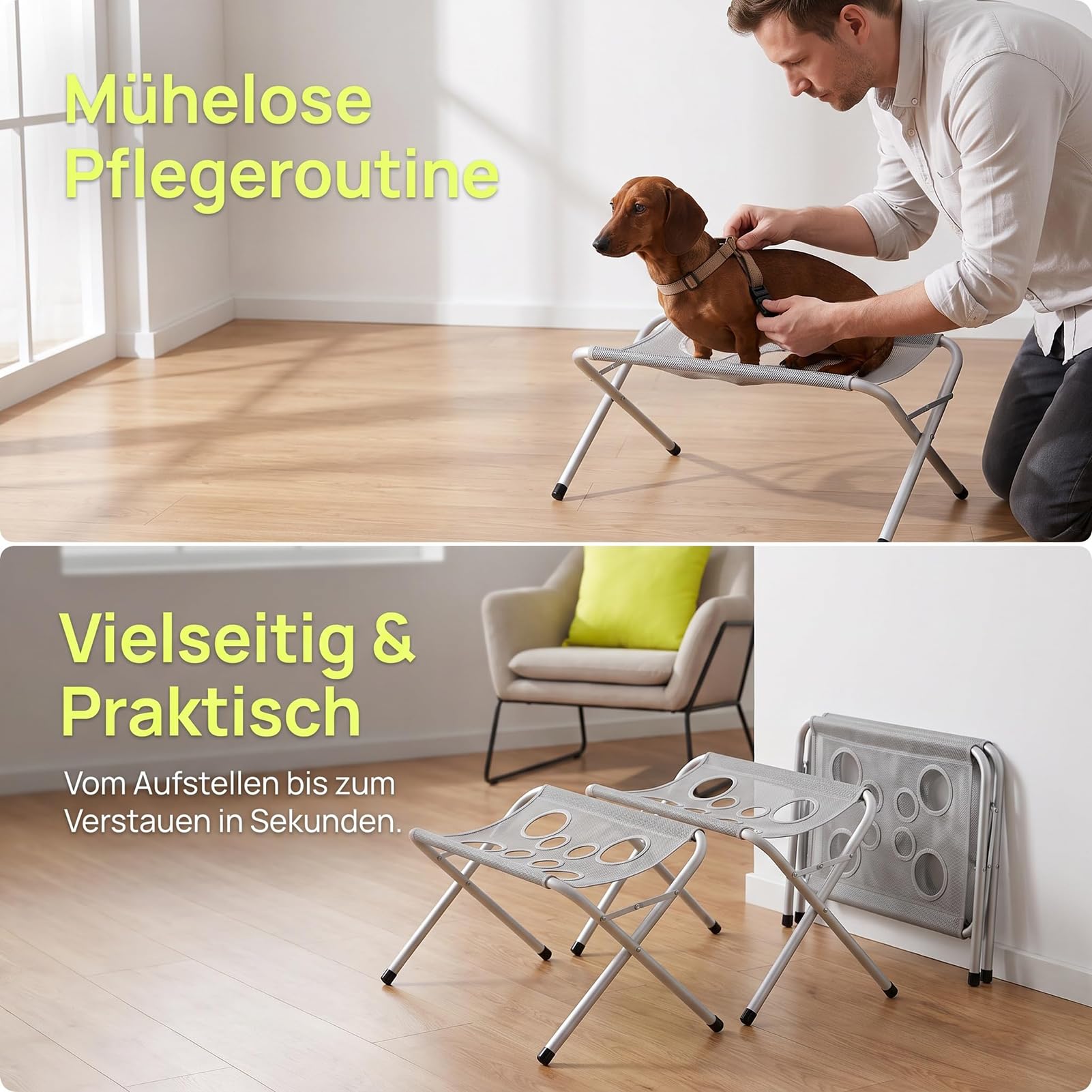 Hundebadetisch mit Pflegehängematte, 60 × 33 × 40 cm