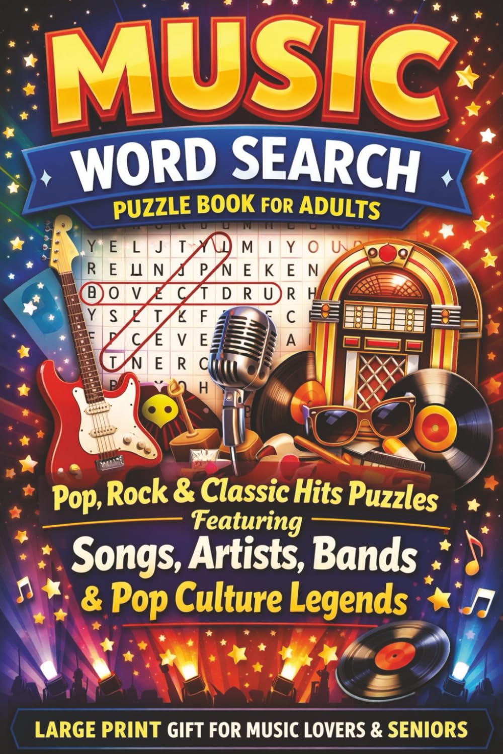 Music Word Search Puzzle Book for Adults: Pop, Rock & Classic Hits Puzzles Featuring Songs, Artists, Bands & Pop Culture Legends – Large Print Gift for Music Lovers & Seniors