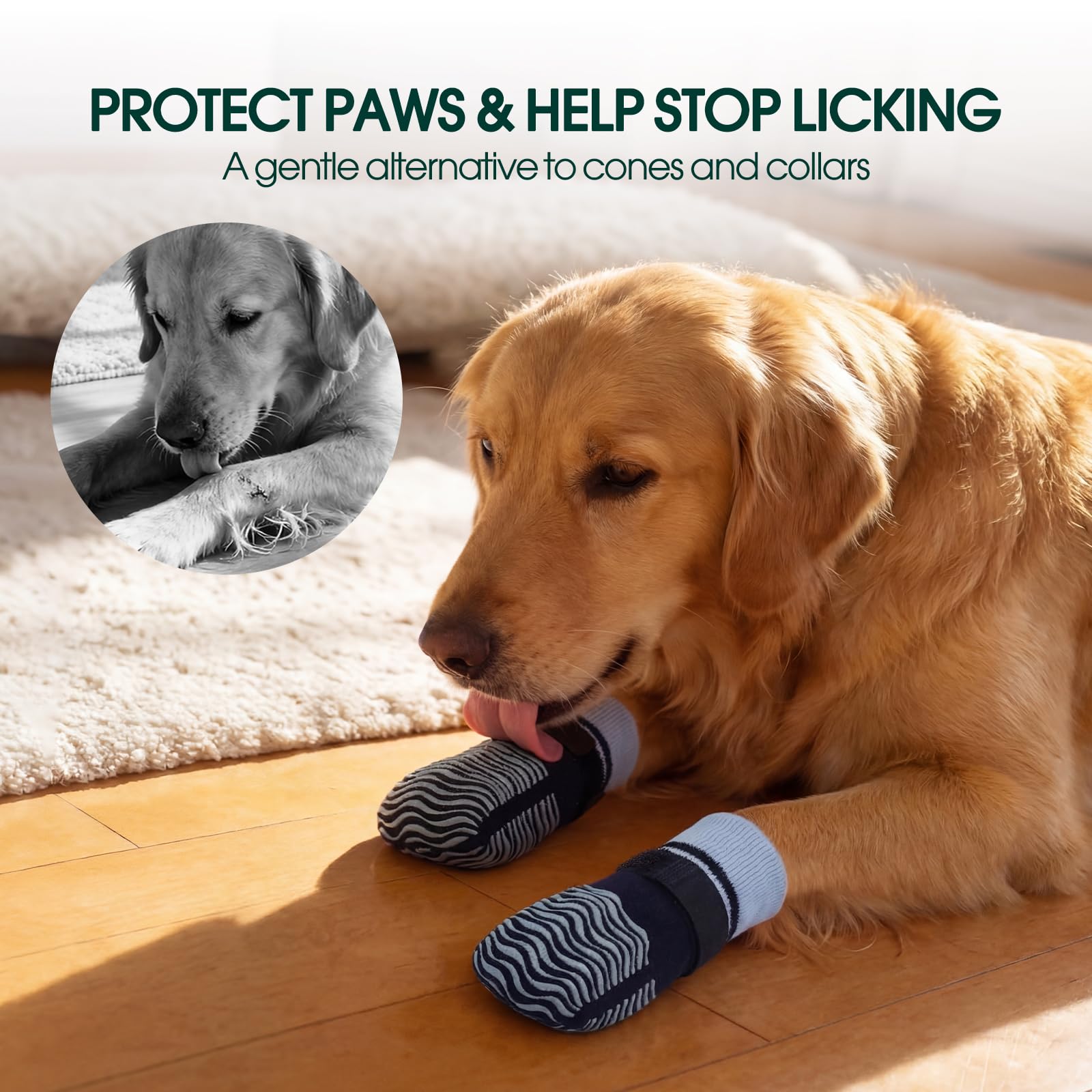 Kuoser Non Slip Dog Socks for Hardwood Floors, Dog Grippy Socks with Double-Sided Traction, Anti Slip Dogs Booties Paw Protectors to Prevent Licking Paws for Small Medium Large Senior Dogs, 4 Pack-S — view 4