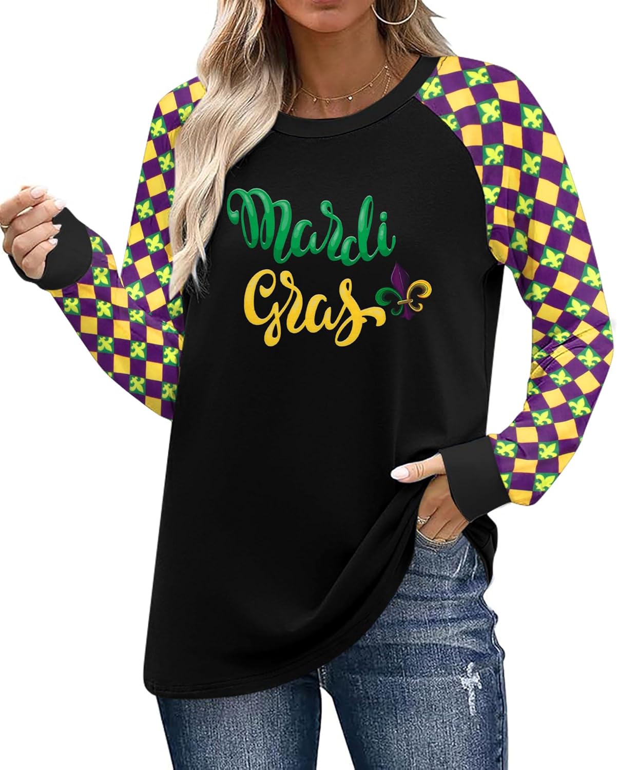 Mardi Gras Shirts for Women: Tuesday Long Sleeve Tshirt Carnival Graphic Tees Tops Funny Holiday Parade Outfits - Image 4