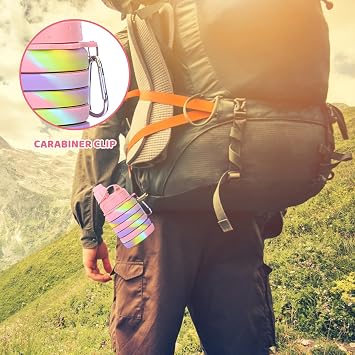 Collapsible Water Bottle 500ml, Silicone Water Bottle for Active Travelers, Foldable Bottle for School Hydration and Outdoor Adventures, Compact Design with Camouflage Pink Color