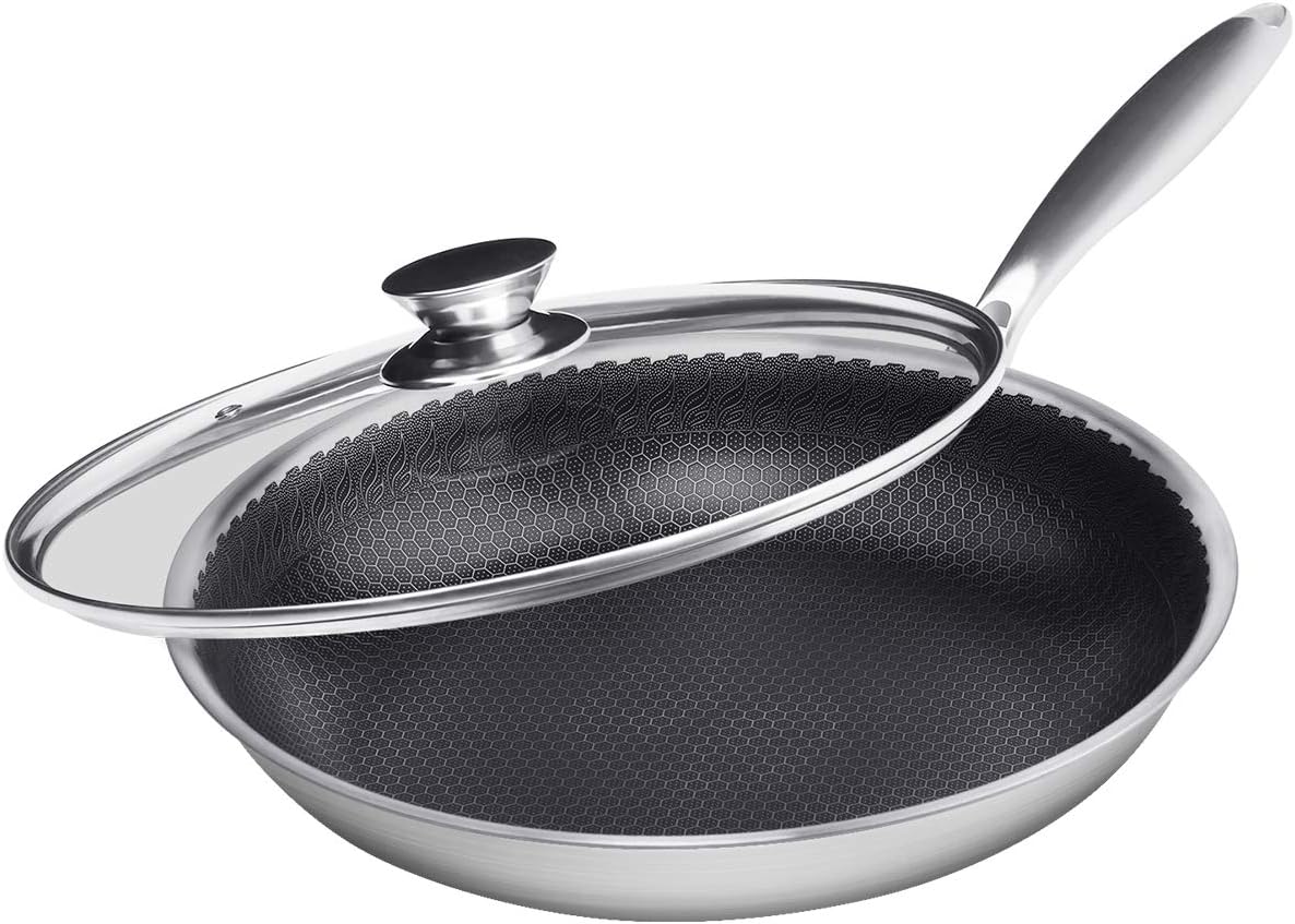 Cainfy Stainless Steel Nonstick Frying Pan Set 8&10 Inch, Tri-ply Stainless Steel Honeycomb Heavy Duty Skillets Dishwasher & Oven Safe, Nonstick Frying Pan Cookware for Gas and Induction Cooktops
