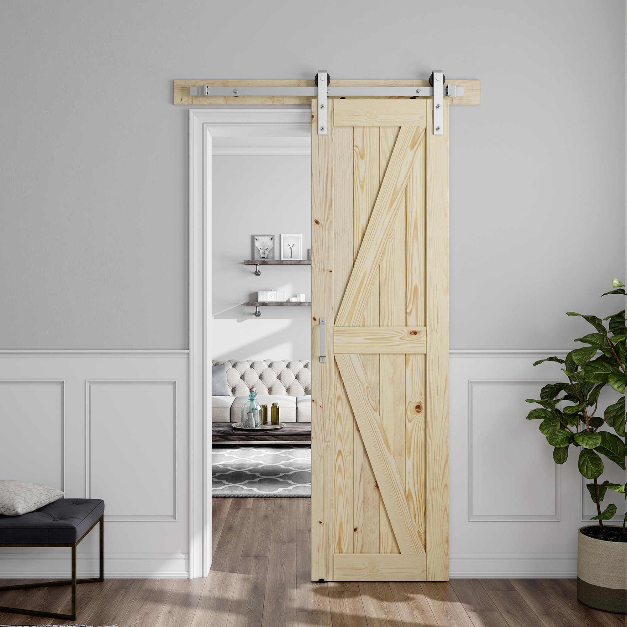 Photo 1 of ***FACTORY SEALED***SMARTSTANDARD 24in x 84in Sliding Barn Door with Brushed Nickel Hardware