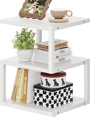 Miniatura 3 de Mesa auxiliar pequeña con almacenamiento de 3 niveles, mesita de noche en forma de S para espacios pequeños, mesita de noche de 21.6 pulgadas para