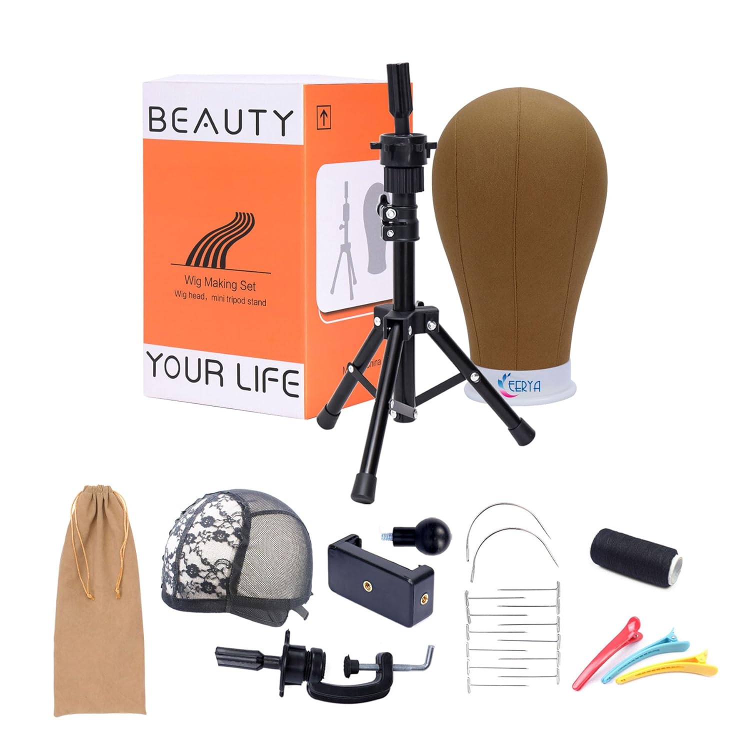 Wig Stand, 22 Inch Brown Wig Head Stand With Mannequin Head, Wig Stand Tripod With Head, Wig Head Stand for Wigs Styling Making Displaying, Wig Mannequin Head with Stand Set(22 inch, Brown)