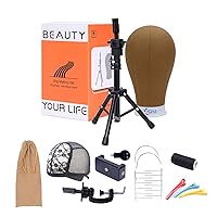 Vista 18 de EERYA Juego de cabezales de bloque de lona de 21 a 24 pulgadas para exhibición de pelucas, fabricación de tejido y peinado, cabeza de maniquí