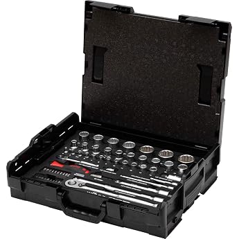 Wiha Socket Spanner Set + Bit Set in L-Boxx I 60 Pieces I Nuts in Sizes 4-14 mm, 1/4 Inch + 10 mm - 34 mm, 1/2 Inch I Cross, 