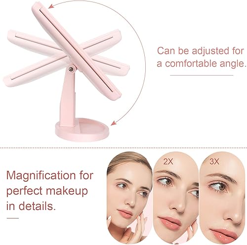 Vista 6 de deweisn Espejo de tocador iluminado de tres pliegues con 21 luces LED, pantalla táctil y aumento 3X/2X/1X, dos modos de fuente de alimentación