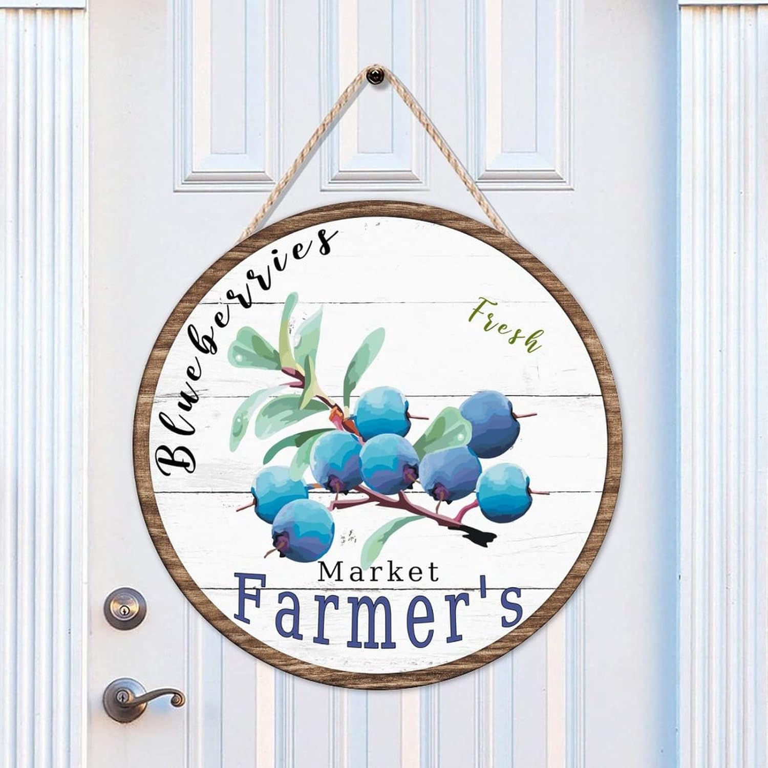 Vintage Round Door Hanger Sign, Vintage Fruit Blueberry Wood Door Sign, Rustic 16x16in Wall Hanging Sign Plaque for Backyard Front Porch Farmhouse Front Door Decor Housewarming Gifts