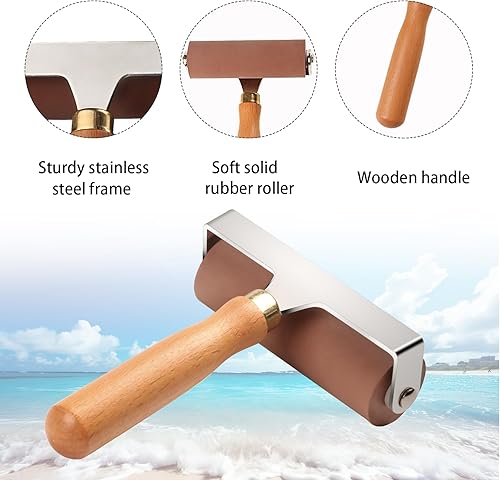 Miniatura 3 de KXKZREN Rodillo de goma para instalación de pisos de barcos Rodillo de pegamento de goma de 4 "con mango de madera para pisos de barcos Instalar