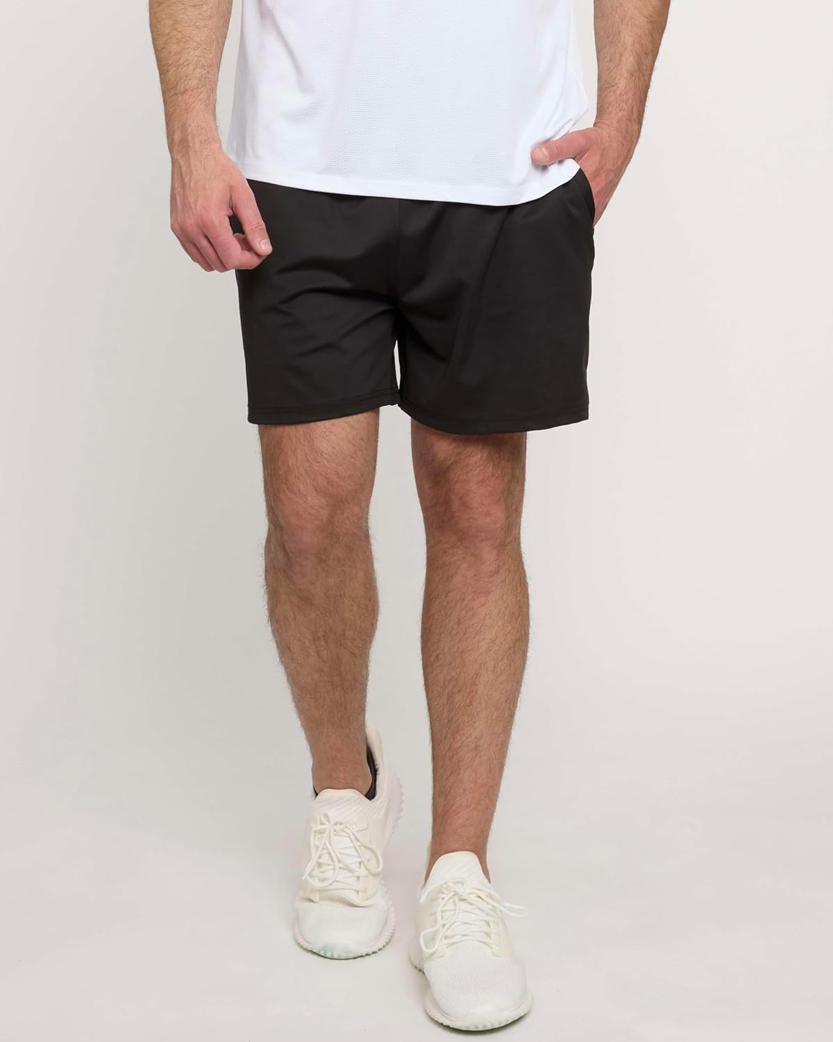 Real Essentials 5 Pack: Men's 5" Inseam Dry-Fit Running Workout Shorts - Pockets & Drawstring (Available in Big & Tall)