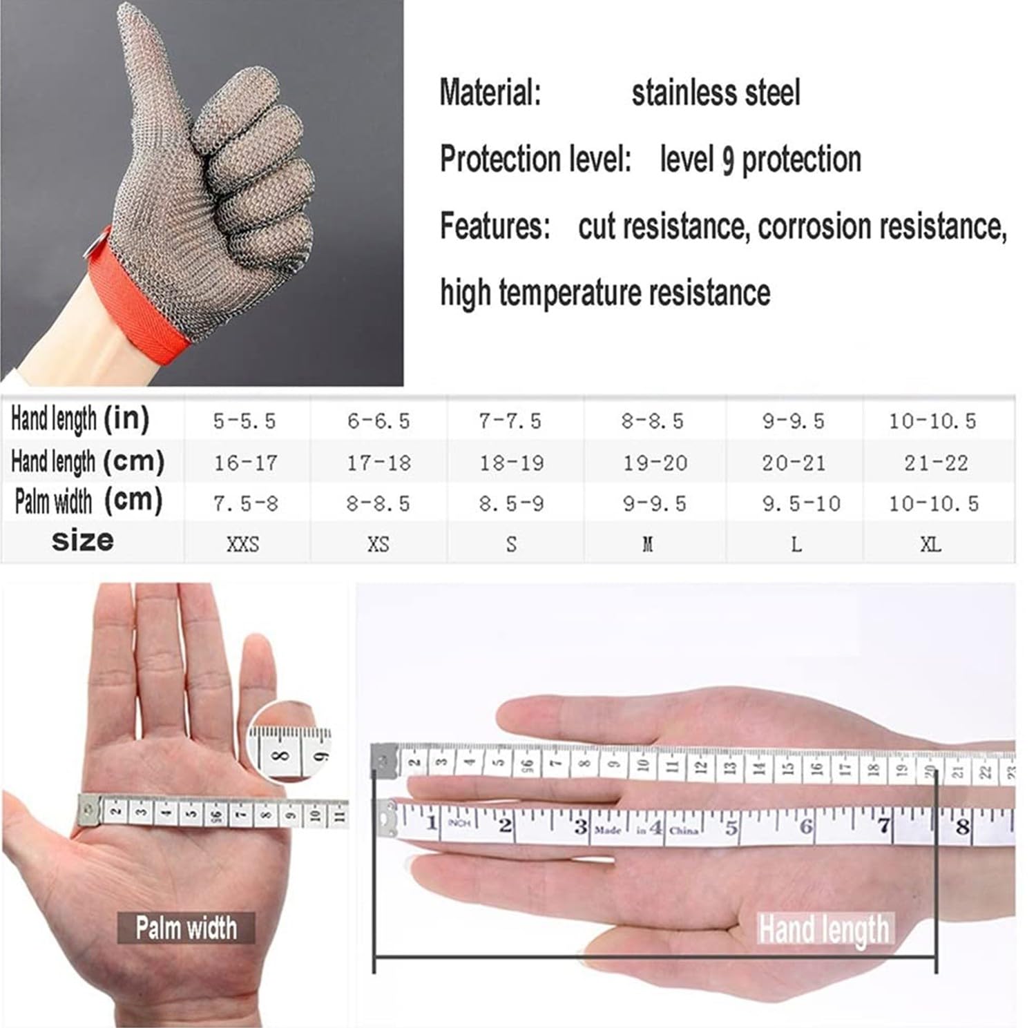 Guantes Anticorte Acero Inoxidable Guante De Trabajo De Seguridad, Guantes Jardineria, Guantes Barbacoa, Guantes Cocina para Cocina, Jardín Y Carpintería