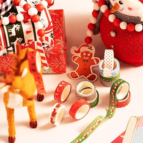 Miniatura 5 de 12 rollos de cinta adhesiva Washi de Navidad de 0.591in de ancho para invierno, copos de nieve, árbol de Navidad, cinta adhesiva decorativa para