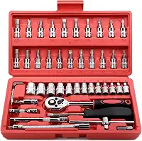 Kit Ferramentas 46 Peças com Catraca, Soquetes Allen Torx 1/4" e Extensão – Maleta Compacta Completa para Uso Profissional Automotivo e Doméstico