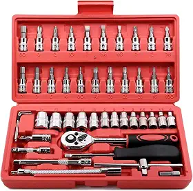 Kit Ferramentas 46 Peças com Catraca, Soquetes Allen Torx 1/4" e Extensão – Maleta Compacta Completa para Uso Profissional Automotivo e Doméstico