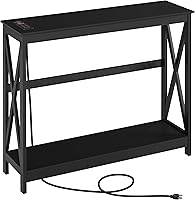 Vista 1 de Yaheetech Mesa consola con tomas de corriente y puertos USB, mesa de entrada con estantes de almacenamiento, mesa de sofá estrecha larga con diseño