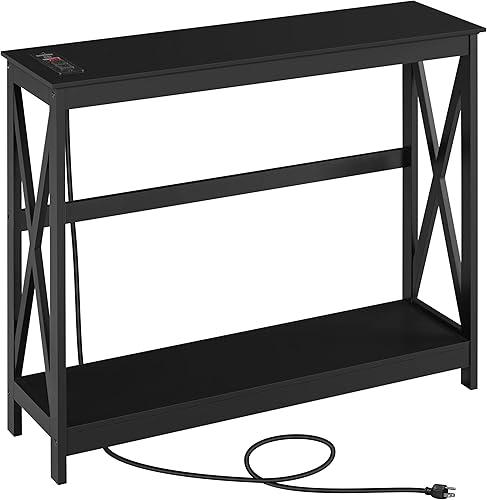 Yaheetech Mesa consola con tomas de corriente y puertos USB, mesa de entrada con estantes de almacenamiento, mesa de sofá estrecha larga con diseño Yaheetech Mesa consola con tomas de corriente y puertos USB, mesa de entrada con estantes de almacenamiento, mesa de sofá estrecha larga con diseño