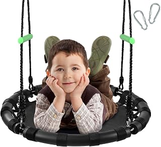 ZBZBML 24 Inch Tree Swing with PP Mat for Kids or Adult - Durable, Safe,Outdoor/Indoor Saucer Swing,Flying Circle Swing for Yard Garden Playground Park Bedroom (24 inch Diameter, Black)