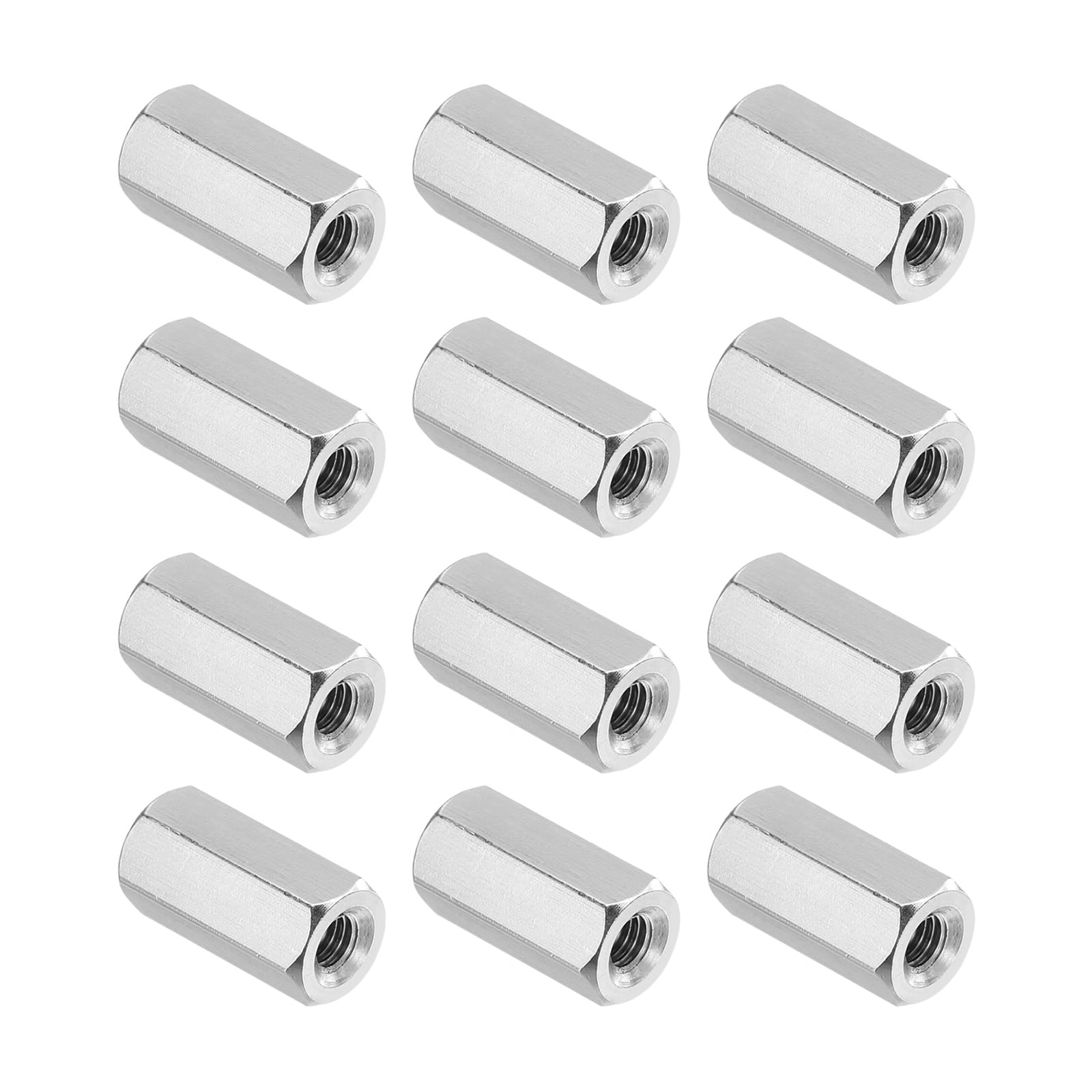 PATIKIL M3x0.5 Pitch 304 Stainless Steel Hex Coupling Nuts, 12 Pcs 12mm / 0.47" Length Coarse Fully Threaded Rod Coupling Nut Studding Connector Fasteners, Silver Tone โ image 1