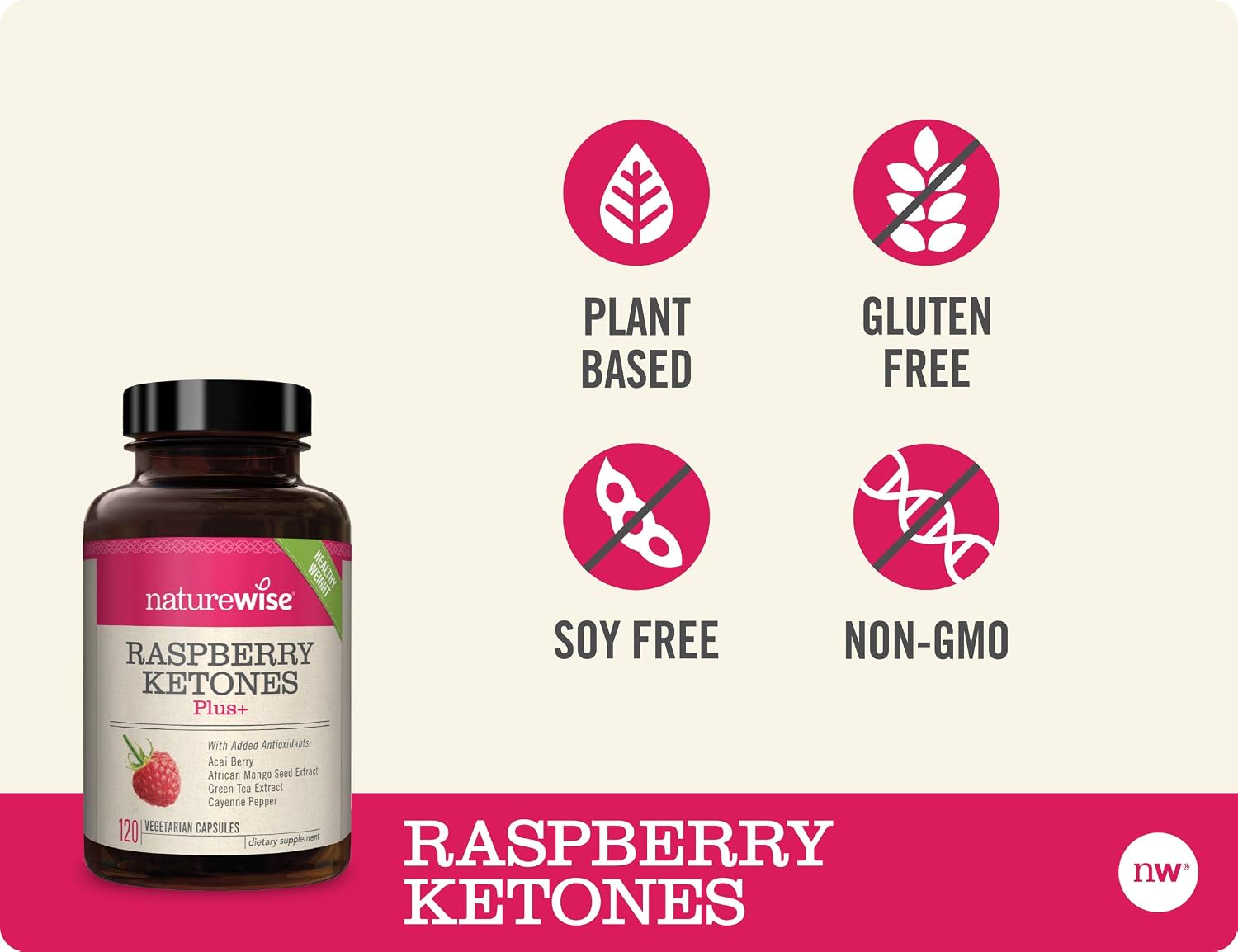 NatureWise Raspberry Ketones Plus - Advanced Antioxidant Blend Boosts Energy, Supports Weight Targets &, Vegan & Gluten-Free (2 Month Supply - 120 Veggie Capsules)