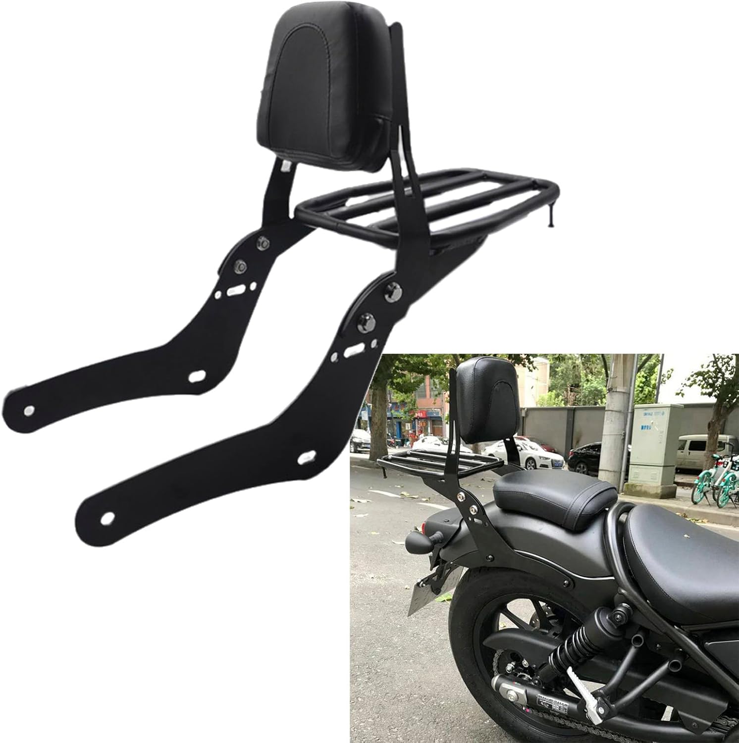 Motorcycle Sissy Bar for honda rebel 300 500 Rebel 300 500 backrest Passenger Rear Backrest with Luggage Rack Replacement for Honda CMX500 Rebel CMX 300 CMX 500 (2017-2024)