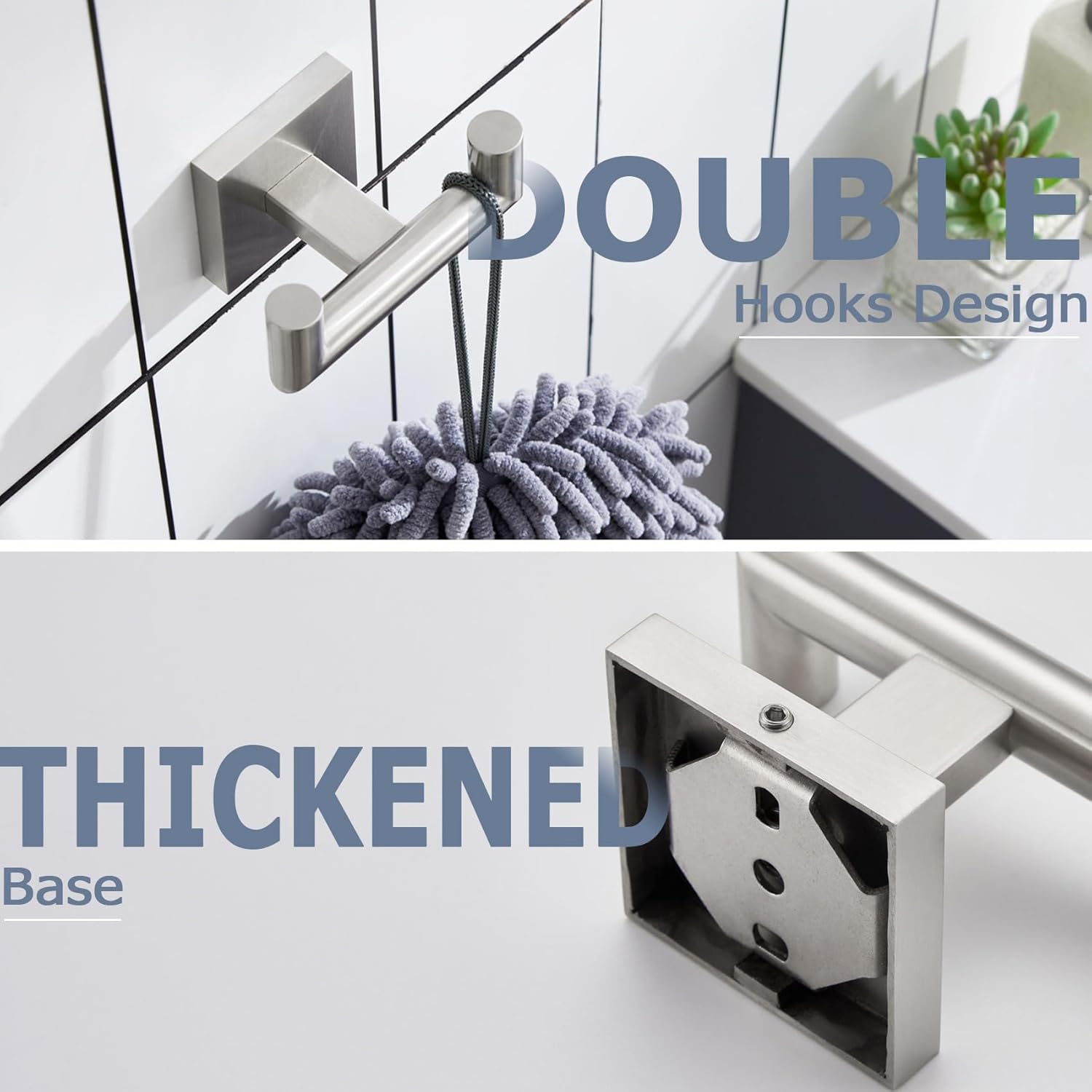 KOKOSIRI Robe Hook Bathroom Double Towel Coat Hooks for Bath Kitchen Wall Mounted, 2 Pack Brushed Nickel Stainless Steel B1015BR-P2