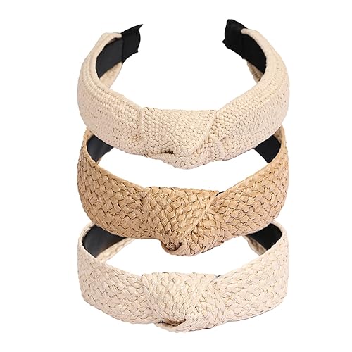 Diadema ancha de ratán de moda, diadema bohemia de verano, diadema tejida bohemia, bandas para el cabello, banda para el cabello para mujer y niña