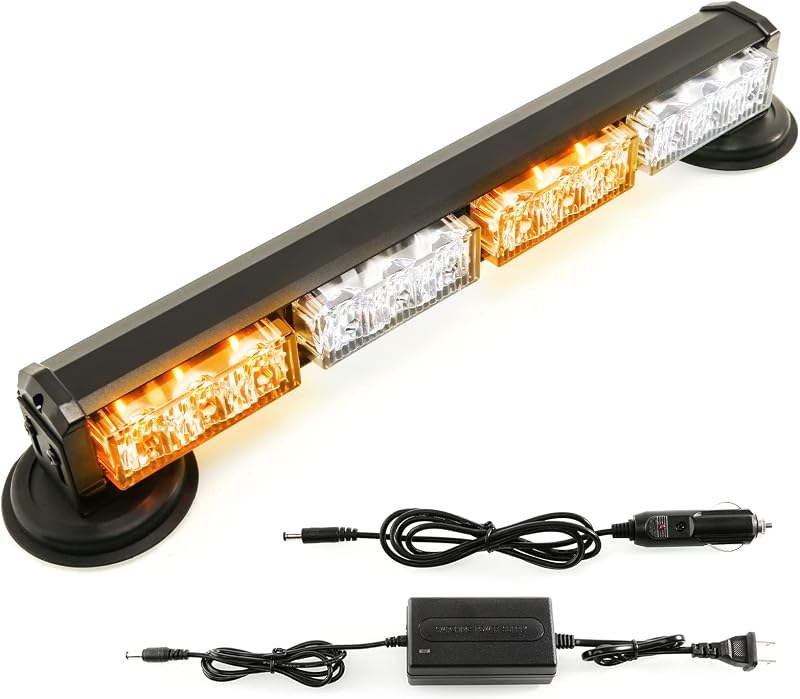 14.8" Battery Powered Emergency Strobe Lights Bar for Truck Vehicle Trailer Rechargeable Roadside Wireless Rooftop Mini Hazard Flashing LED Beacon Warning Light w/Magnetic Base (Amber/White)