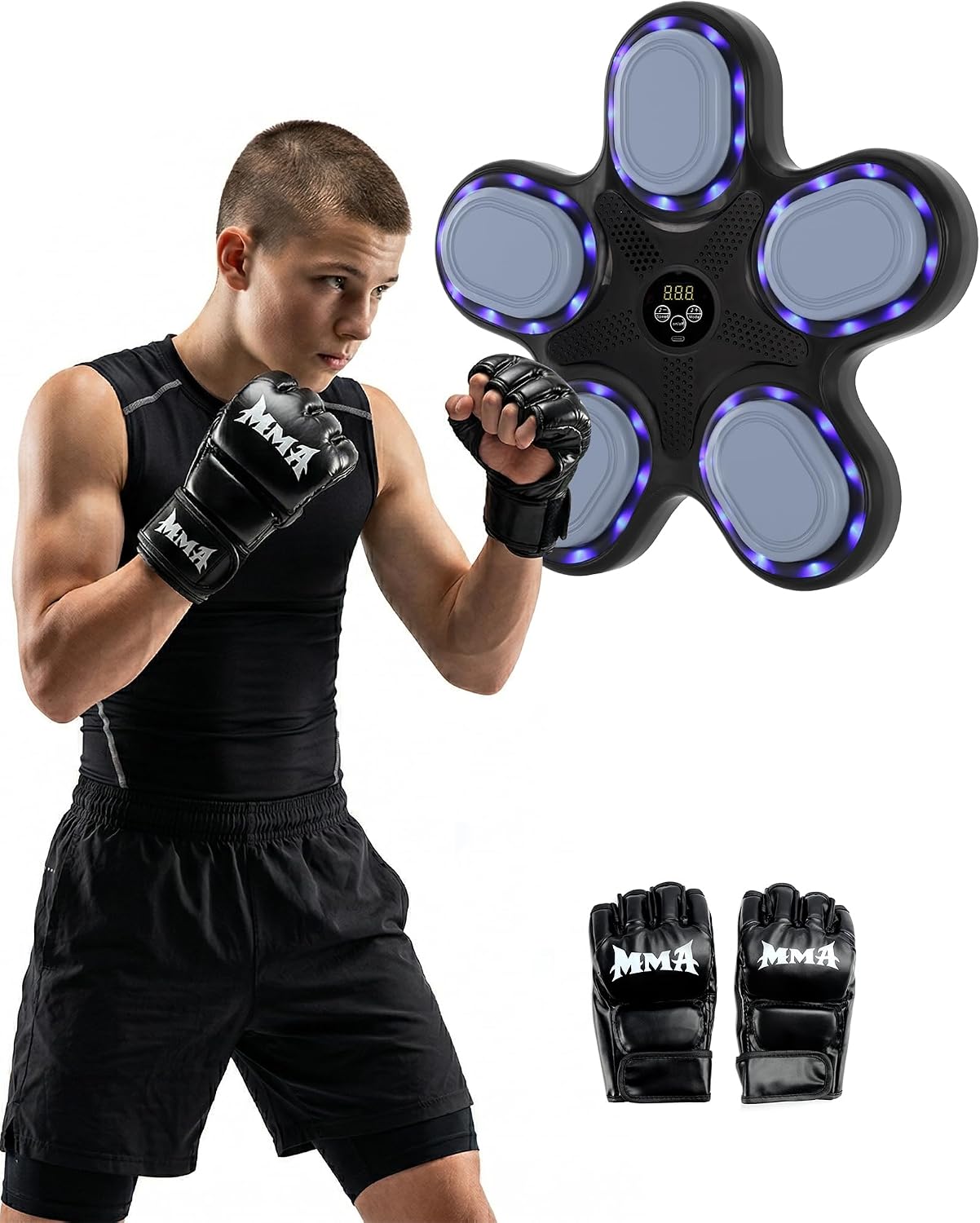 Bruce & Shark Music Boxing Machine for Teen Boys, LED Rhythm Punch Machine, Wall-Mounted Home Boxing Machine Trainer with Gloves, Fun Fitness Equipment Birthday Gifts