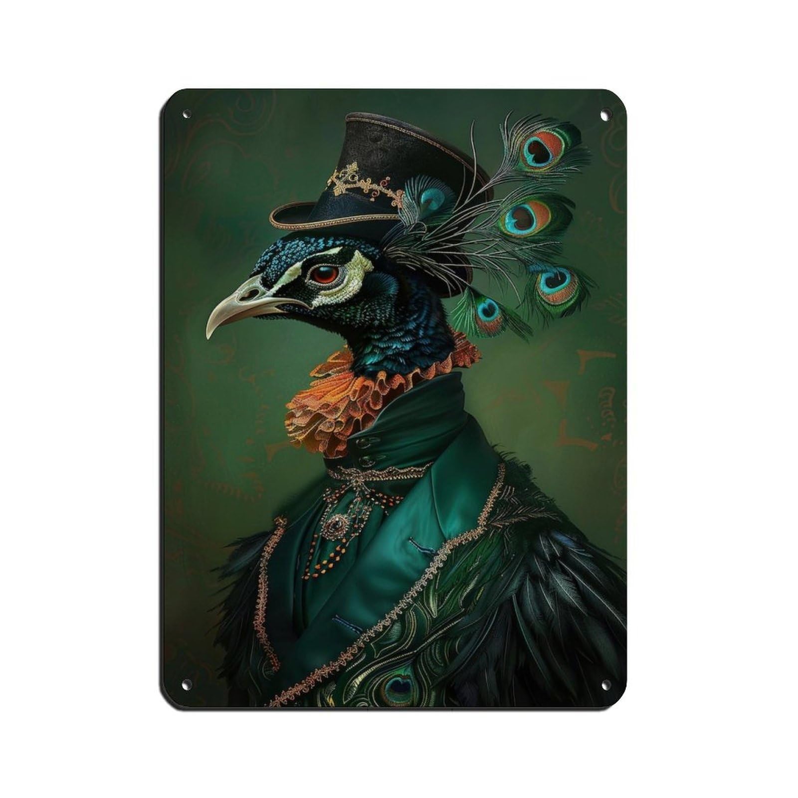 Dark Renaissance Peacock Painting Poster Tin Sign Vintage Metal Pub Club Cafe Bar Home Wall Art Decoration Poster Retro 12x16inch(30x40cm)