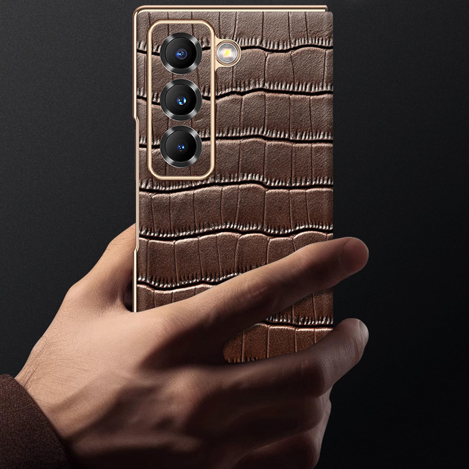 Funda Enchapada For Samsung Galaxy Z Fold 8 Ultra, Cierre Magnético, Cubierta con Textura De Cocodrilo, Forro De Fibra, Resistente A Los Arañazos, Carcasa For Cámara Flip Folio De Cuero Genuino(Blue)