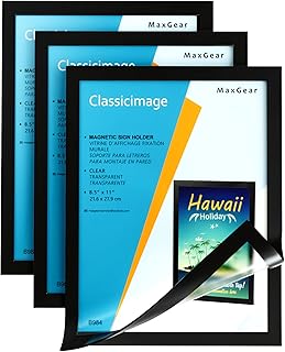 Sponsored Ad - MaxGear Magnetic Sign Holder 8.5 x 11 Wall Mount, Self Adhesive Display Picture Frames with Strong Magentic...
