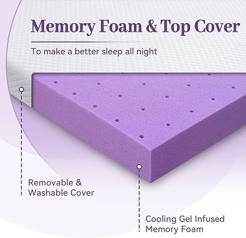 Miniatura 7 de SINWEEK Cubrecolchón de espuma viscoelástica de gel de 2 pulgadas, tamaño King, almohadilla ventilada de alta densidad para dolor de espalda,