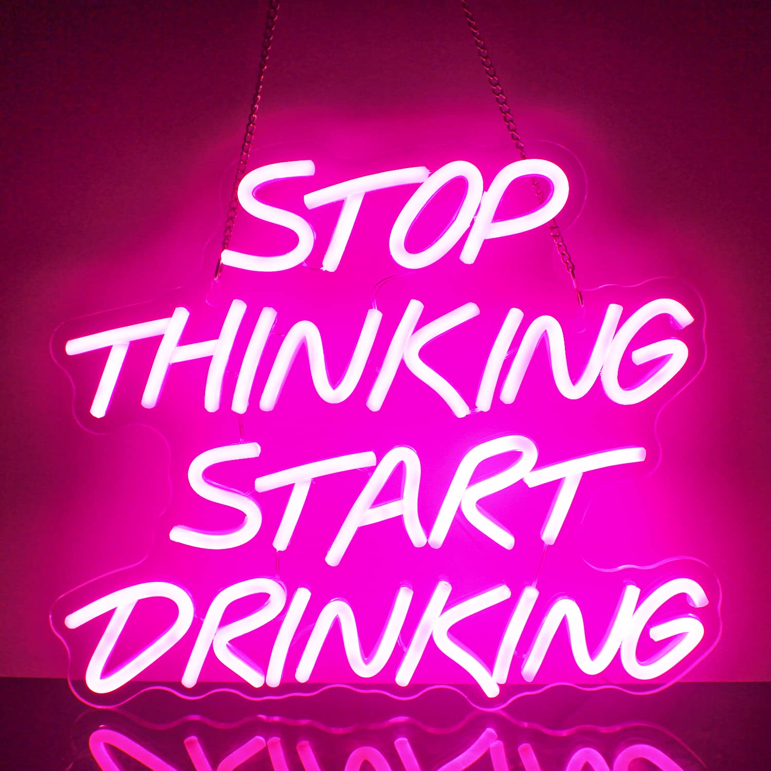 Looklight Stop Thinking Start Drinking Insegne Luminose Scritte Luminose Insegna al Neon per Bar Insegna LED Rosa da Bar Scritte Neon per Negozi Caffè Birra Domestica Ristorante